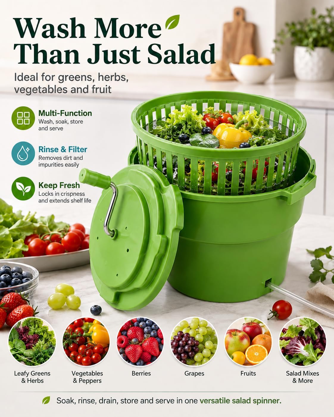 Commercial Salad Spinner - 3 Gallon Large Capacity Lettuce Dryer