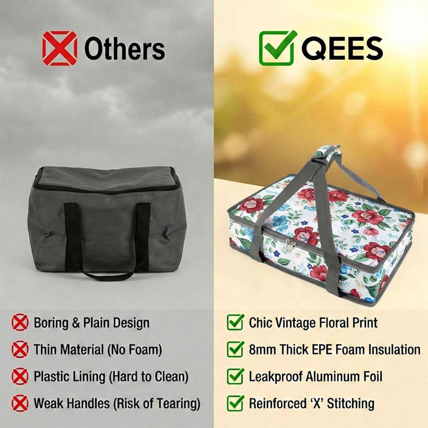 Pioneer Woman Style Insulated Casserole Carrier for Hot or Cold Food, Fits 9x13 Baking Dish,Floral Thermal Lasagna Lugger Tote with Oven Mitts and Pot Holders Set,Gift for Women, Mother's Day.3 PCS