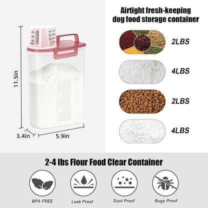 LEAWALK Airtight Rice Storage Container, 3-5Lbs Cereal Dry Food Flour Bin, Pet Dog Cat Food Dispenser with Measuring Cup, BPA Free Plastic Kitchen and Pantry Organization Bin for Sugar-Clear Grey