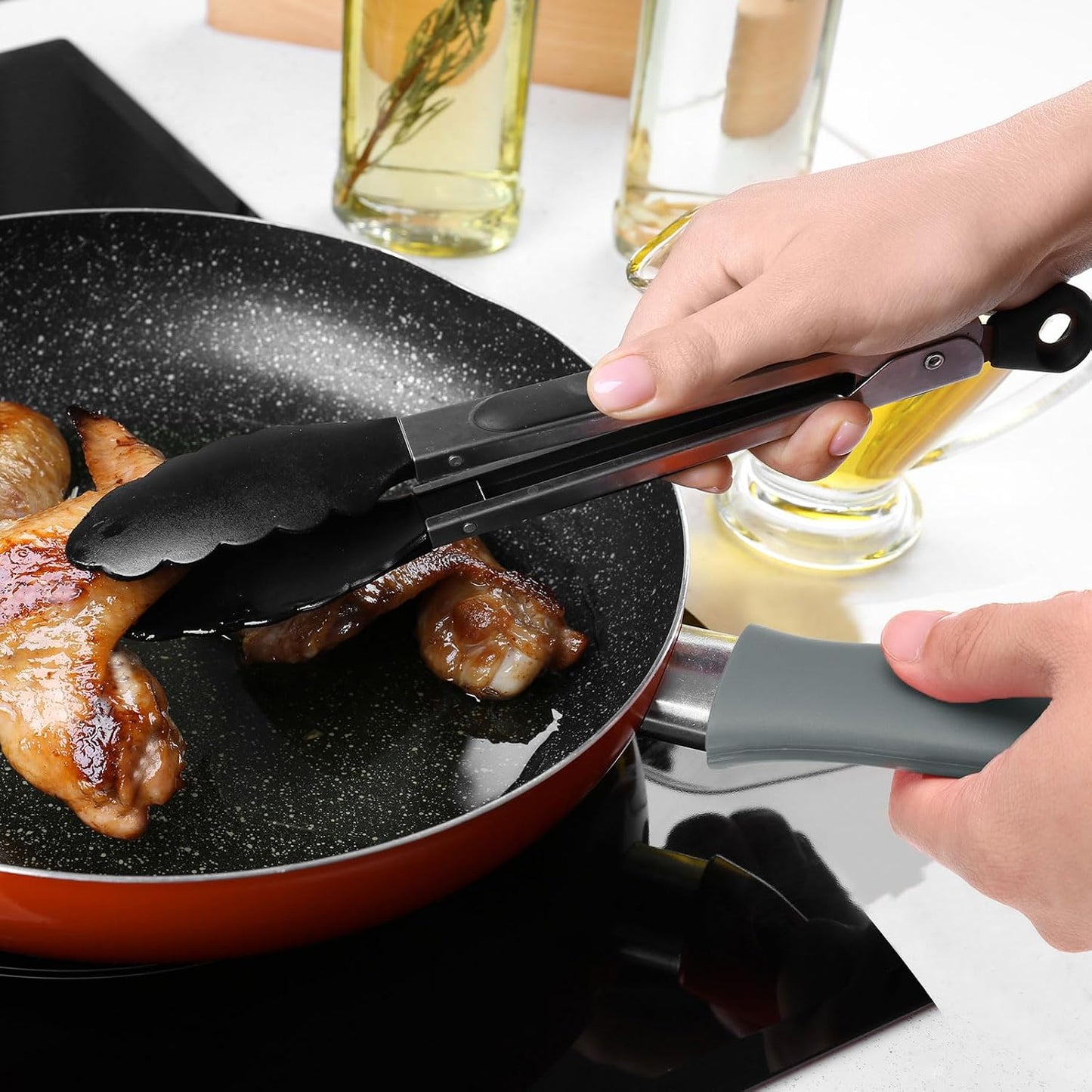 uxcell 2pcs Silicone Hot Handle Holders, Cast Iron Skillet Handle Covers Silicone Pan Handle Sleeve for Frying Pans Griddles Cookware Handles, Orange