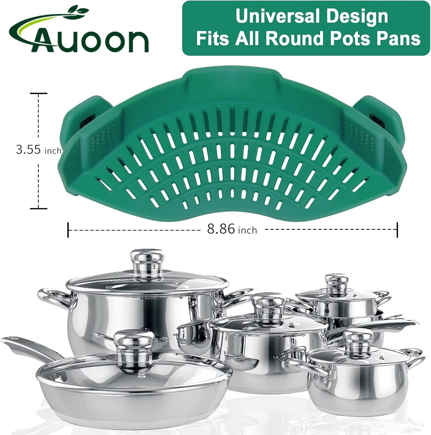 AUOON Clip On Strainer Silicone for All Pots and Pans, Pasta Strainer Clip on Food Strainer for Meat Vegetables Fruit Silicone Kitchen Colander