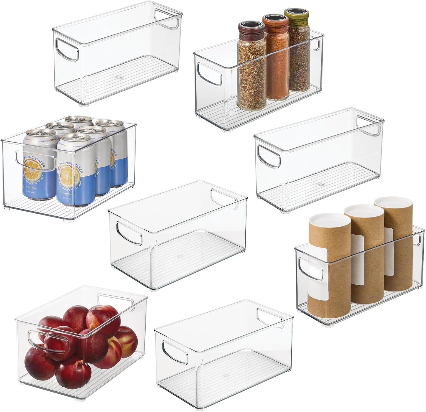 iDesign Stackable Pantry Bins with Handles, 4 Small and 4 Medium Bins, 8 Pack, Clear, Made in USA