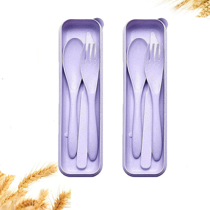 Reusable Utensils Set with Case, Wheat Straw Portable Spoon and Fork Set, Plastic Work School Kids Adults or Daily Use Cutlery Set - for Lunch Box Use Outdoor (Red)