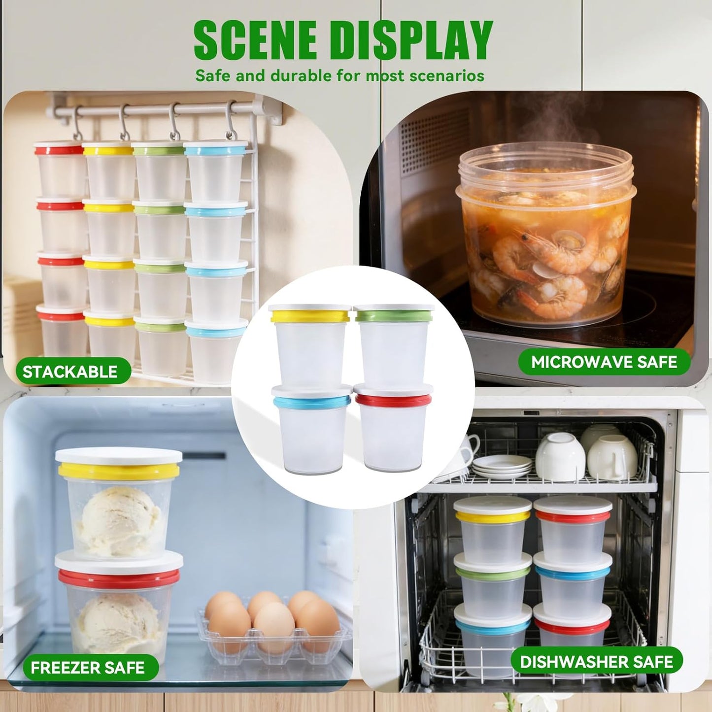 6 Pack 10oz Food Storage Containers, Plastic Containers with Twist Top Lid, Reusable Dishwasher Freezer Safe Airtight, Takeout Container - Ideal for Soup and More