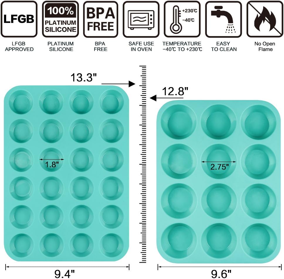 CAKETIME Silicone Muffin Pan Cupcake Pan Set - Mini 24 Cups and Regular 12 Cups Muffin Tin, Nonstick Food Grade Molds with 12 Baking Cups