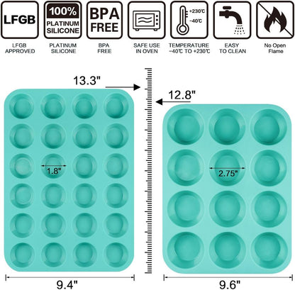 CAKETIME Silicone Muffin Pan Cupcake Pan Set - Mini 24 Cups and Regular 12 Cups Muffin Tin, Nonstick Food Grade Molds with 12 Baking Cups