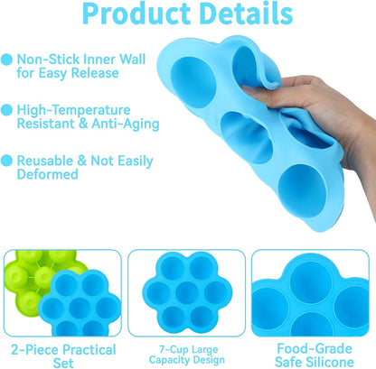 2 Pack Silicone Egg Bite Molds,Non-Stick 7 Cups Silicone Muffin Pans for Baking,Air Fryer Accessories for Baking Egg Bite, Cupcake, Tart, Bread(Blue & Green)