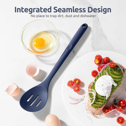 600ºF Heat Resistant Silicone Spoons: U-Taste 13.3in Solid & Slotted Kitchen Cooking Tool, Nonstick Long Rubber Utensil, Sturdy for Mixing, Serving, Stirring, Frying, Basting (Aqua Sky, 2PCS)