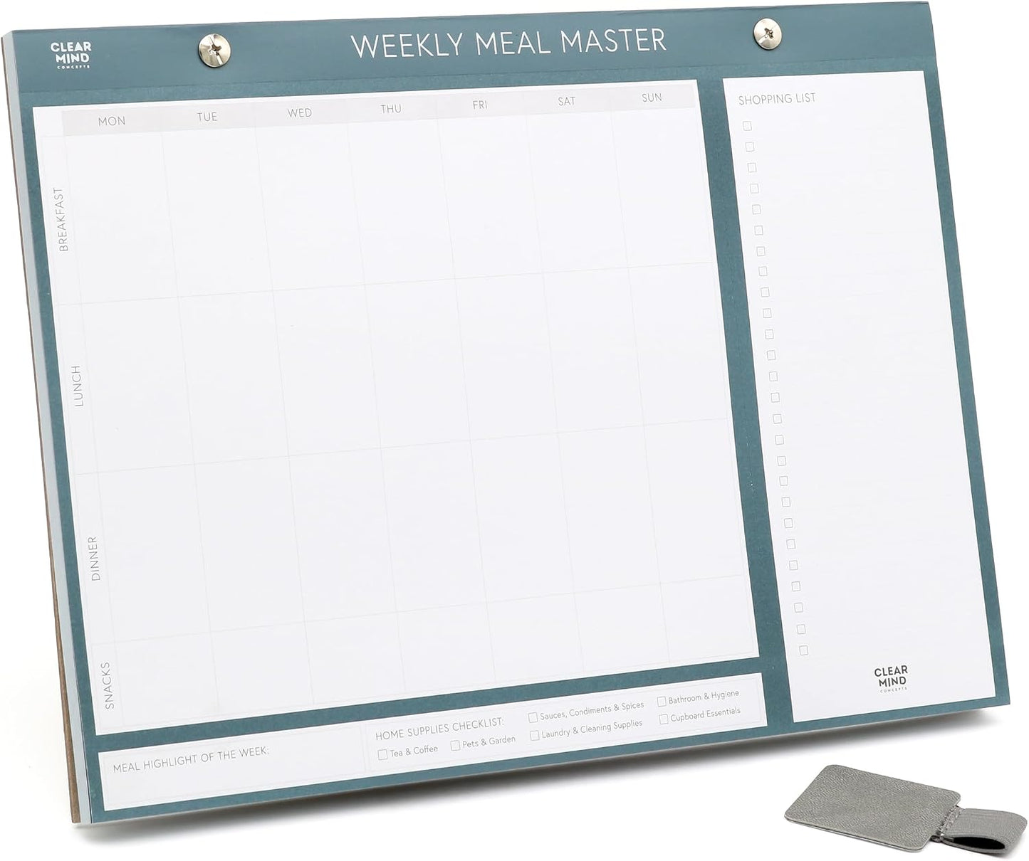 Magnetic Weekly Meal Planner for Fridge - 52 Undated Tear Off Sheets with Grocery List - Thick 120gsm No Bleed Paper - Strong Full Width Magnet - Family Meal Planning Board 11.3 x 8.3