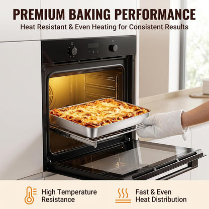 TeamFar Lasagna Pan, 16" x12.13" x2" Stainless Steel Rectangular Cake Pan