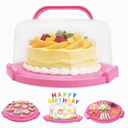 Plastic Cake Carrier with Lid and Handle, Multipurpose Cake Stand Holder Container for 11 in Cake, Round Cupcake Storage Box Serving Tray with Cover for Bundt Dessert Pie Pizza Eggs Fruit White
