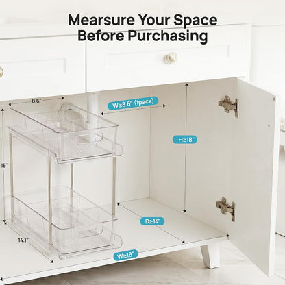 Vtopmart 4 Pack Bathroom Under Sink Organizers Organizer, 2 Tier Clear Pull-Out Organization (S-Standard)