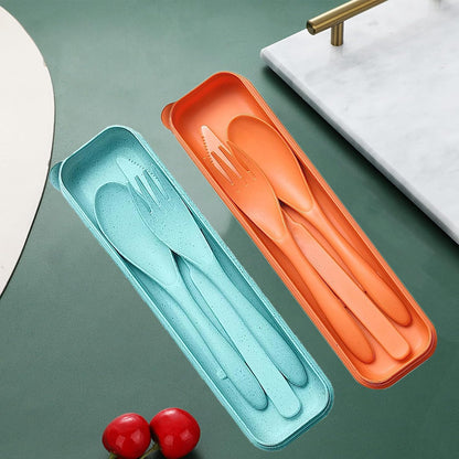 Reusable Travel Utensils Set with Case, 2 Sets Wheat Straw Portable Plastic Fork Spoons Knife Cutlery, Camping Eco-Friendly BPA Free Tableware for Kids Adults Work Picnic or Daily Use (Pink)
