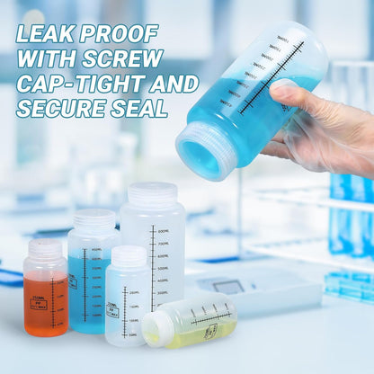 34oz/1000ml Wide Mouth Plastic Bottles with Airtight Lids, Graduated Food Grade Leak Proof PP Containers Jars for Water Sample Lab Reagent Liquid Medicine Storage (Transparent, 3 Pcs)