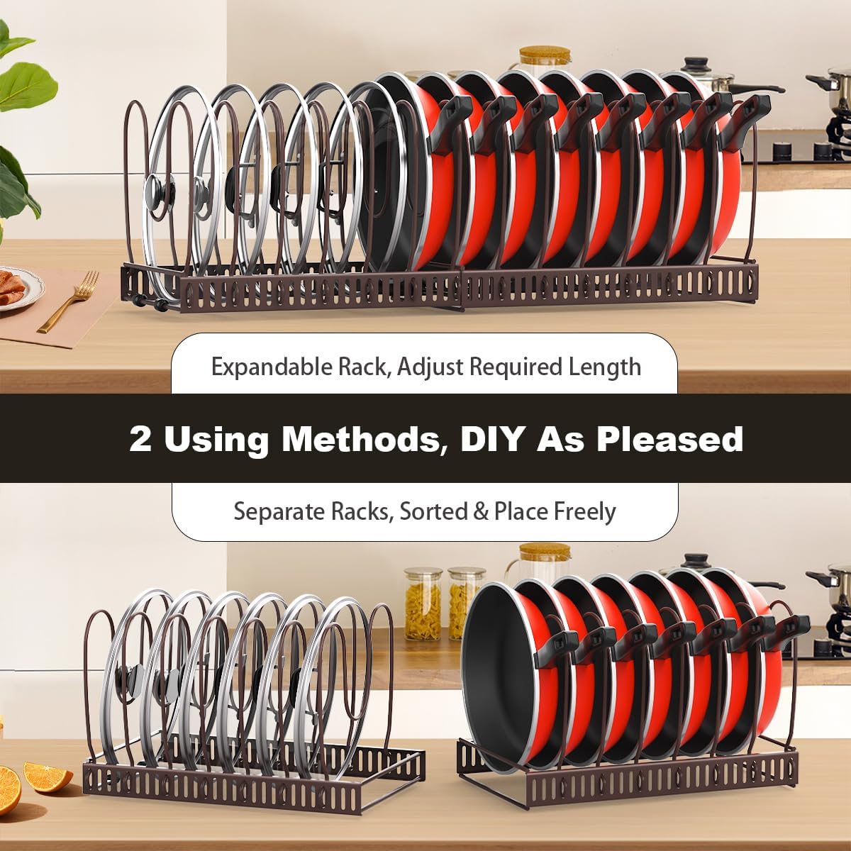 Housolution 2 Pack Pot and Pan Lid Organizer Holder Storage Rack, Black