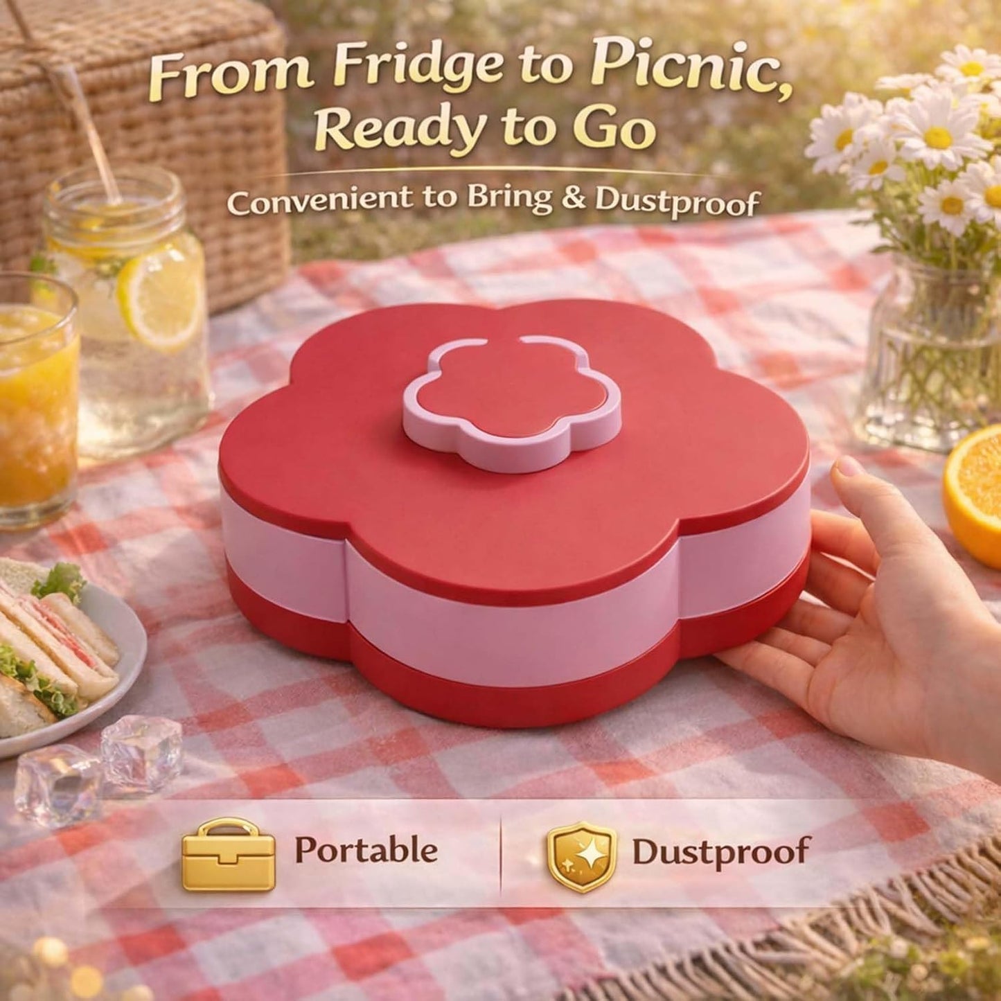 2026 Upgraded Divided Serving Tray that Spins - Perfect for Snacks, Dips & Party Appetizers,Multi-Compartment Food Organizer Design with Lid,Spin-to-Open,Home Essentials (Double Layer)