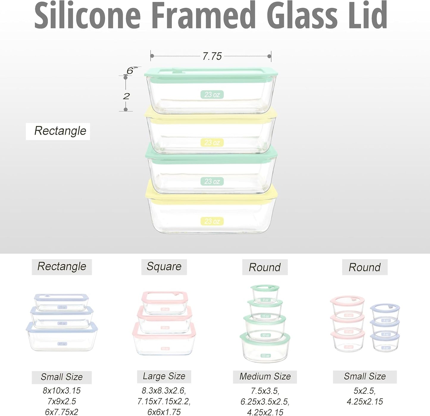 Urban Green Glass Food Container Set with Glass Lid, 5 Pack, Meal Prep Containers with Silicone Framed Airtight Lid, Leakproof, 100% Plastic Free