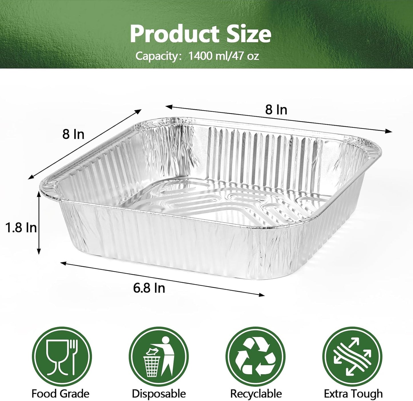 Thickened 35 Pack Heavy Duty Aluminum Pans, 8x8 Small Disposable Aluminum Baking Pans, Square Tin Foil Roasting Tray for Cooking, Meal Prep, Catering, Events, Carton Packaging