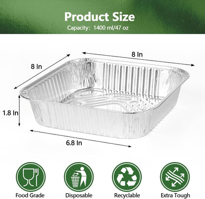 Thickened 35 Pack Heavy Duty Aluminum Pans, 8x8 Small Disposable Aluminum Baking Pans, Square Tin Foil Roasting Tray for Cooking, Meal Prep, Catering, Events, Carton Packaging