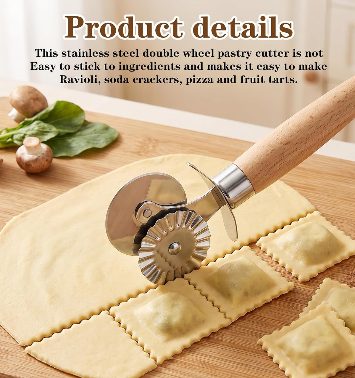1 Pcs Pasta Cutter Wheel, Cracker Cutters for Baking, Straight & Fluted