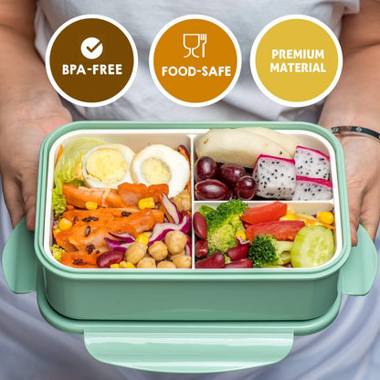 Bento Boxes for Adults - 1100 ML Bento Lunch Box Container For Kids With Spoon & Fork - Durable Perfect Size for On-the-Go Meal, BPA-Free and Food-Safe Materials(Grey)