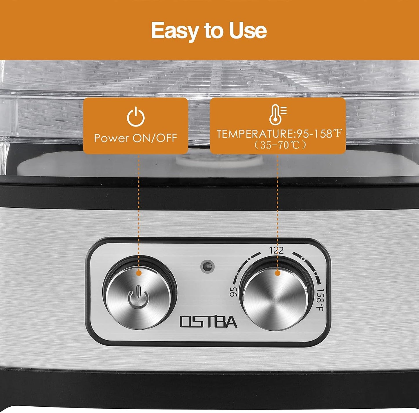 OSTBA Food Dehydrator Machine Adjustable Temperature & 72H Timer, 5-Tray Dehydrators for Food and Jerky, Fruit, Dog Treats, Herbs, Snacks, LED Display, 240W Electric Food Dryer, Recipe Book