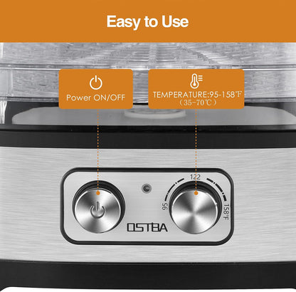 OSTBA Food Dehydrator Machine Adjustable Temperature & 72H Timer, 5-Tray Dehydrators for Food and Jerky, Fruit, Dog Treats, Herbs, Snacks, LED Display, 240W Electric Food Dryer, Recipe Book