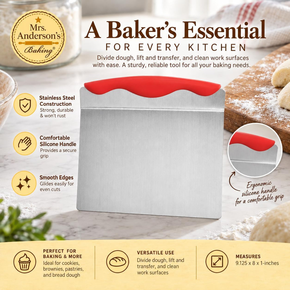 Mrs. Anderson’s Baking Giant Layer Cake Spatula, Stainless Steel with Non-Slip Silicone Handle
