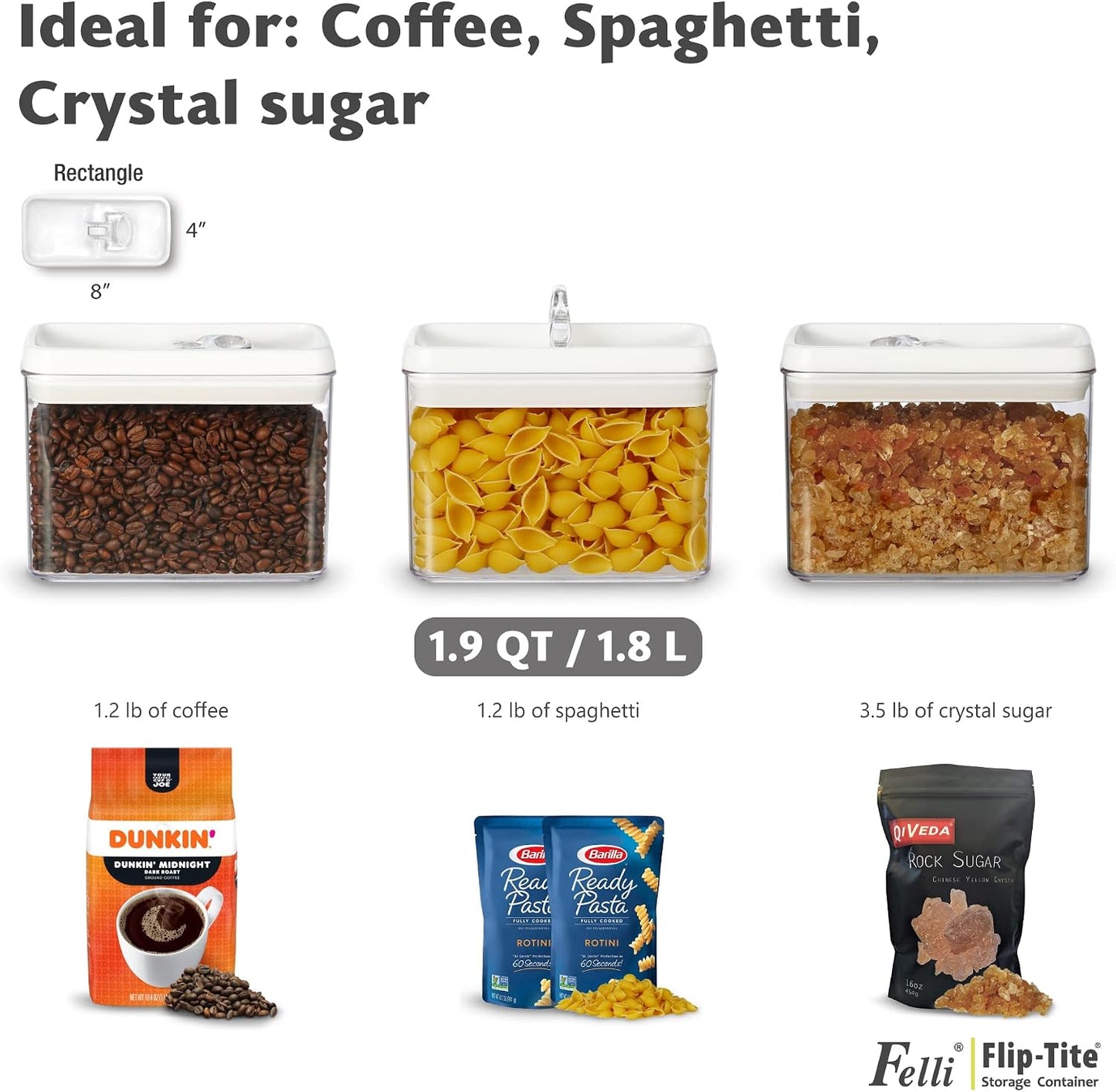 Felli Flip Tite Acrylic Food Storage Container with Lid 6” XL Air Tight Ring Seal Flip Top, Plastic Kitchen Baking Canister for 5 lb Flour Sugar Rice Protein Powder Pantry Organizer (Nest-M, White)