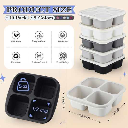 Honeydak 10 Pack Bento Snack Containers 4 Compartment Snack Boxes Reusable Containers with Lids Divided Meal Prep Lunch Food Storage Box for School Work Travel