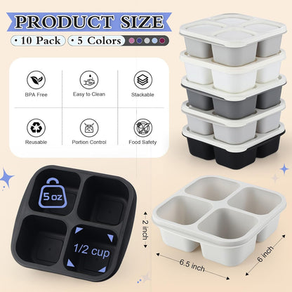 Honeydak 10 Pack Bento Snack Containers 4 Compartment Snack Boxes Reusable Containers with Lids Divided Meal Prep Lunch Food Storage Box for School Work Travel
