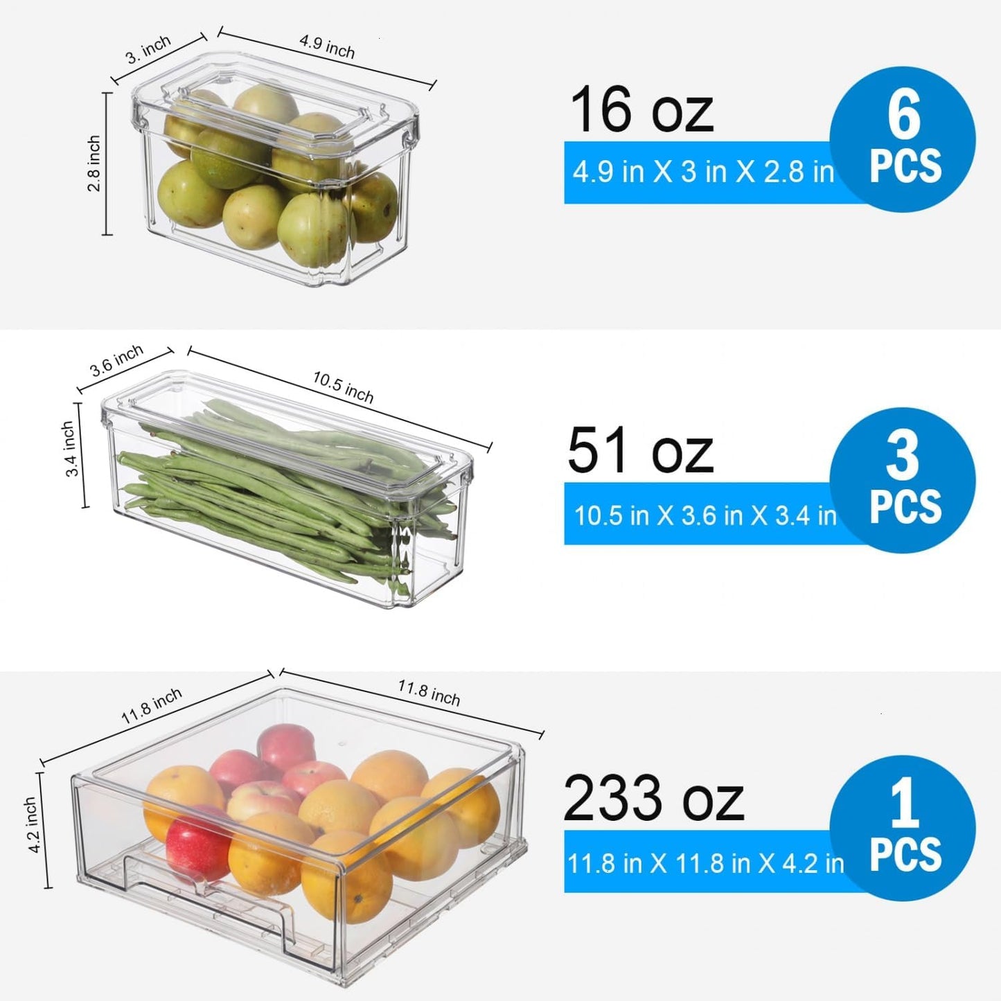 Pomeat 10 Pack Fridge Organizers and Storage Drawers Stackable Refrigerator Organizer Bins Pull out Drawer Clear Fridge Organizer Bins with Lids Fruit and Vegetable Storage Refrigerator Organization