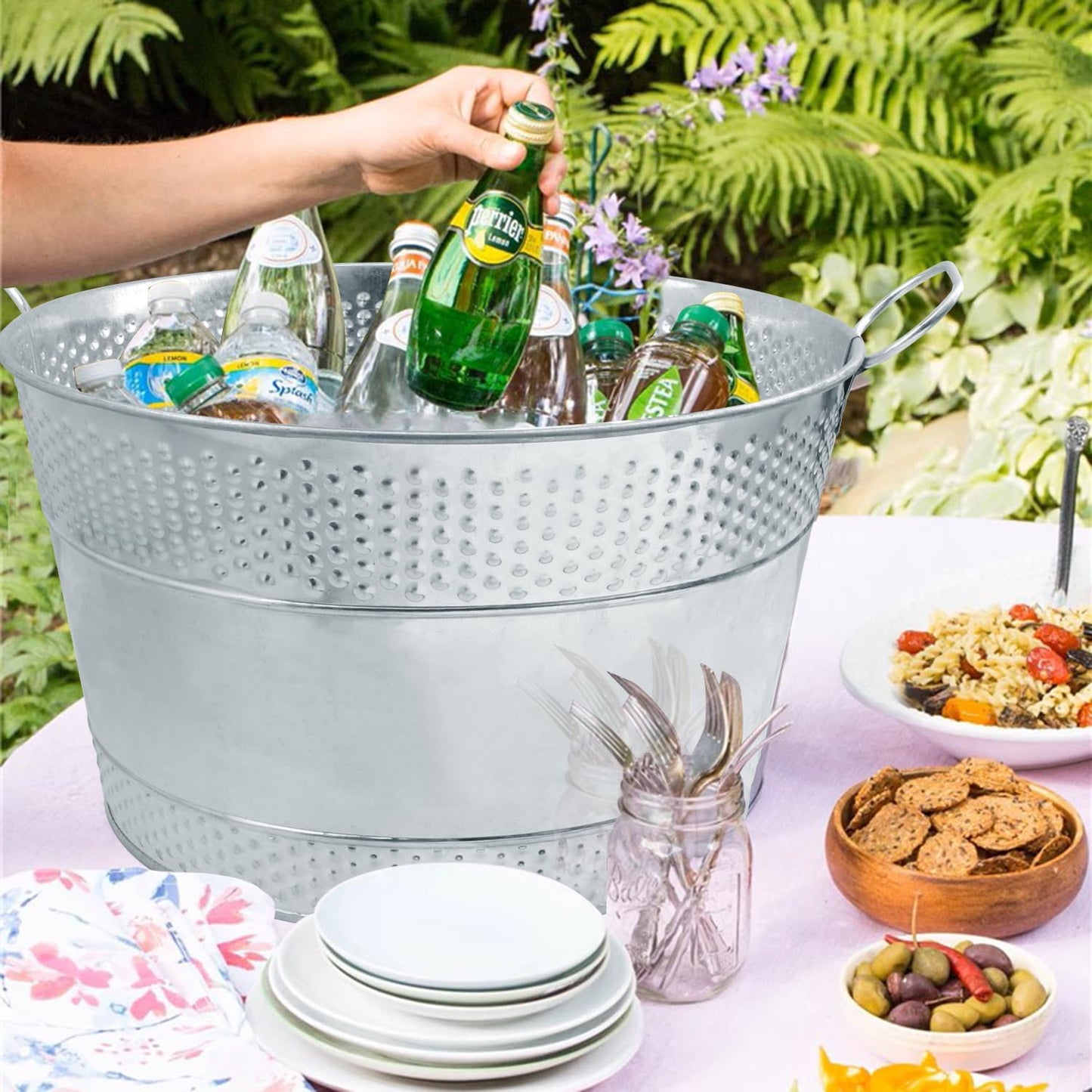 3 PCS 15.3 x 9 x 6 inches Black Metal Galvanized Tub with Handles, 3 Gallon Galvanized Beverage Tubs for Parties, Large Metal Drink Ice Buckets for Beer, Wine, Cocktails & Outdoor Events