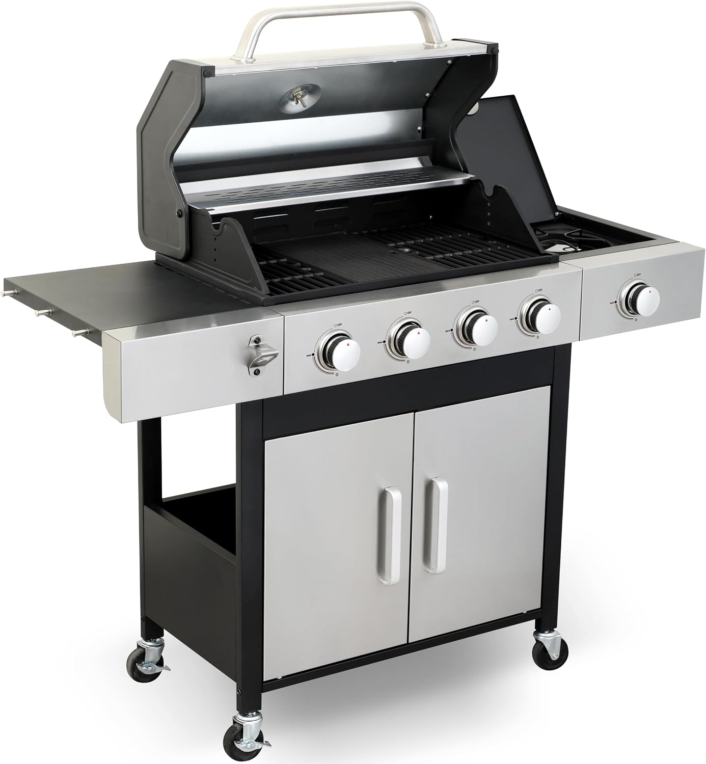 69,000 BTU 6+1 Burner Propane Gas Grill with Cast Iron Grids & Griddle Plate, Double-Wall Stainless Steel Lid – Even Heat, Easy Clean, Perfect for Backyard BBQ