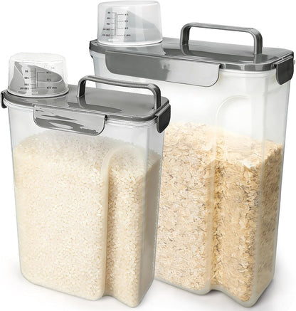 Komzon Rice Storage Containers, 20 LB Rice dispenser with Pouring Spout Large Bin for Flour, Pasta, Grain and Baking, Pet Dog Cat Bird Food Container Grey