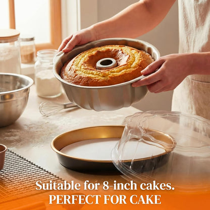 10 Pack 9in Round Cake Container and 10 Pack 8in Cake Boards, Disposable Pie Platters Pizza Carrier Boxes with Dome Lids and Cardboard Bases for Homemade and Party Supplies