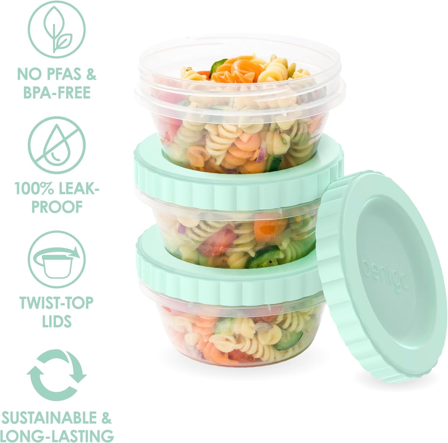 Bentgo Prep - 20 Piece 32 fl oz Leak-Proof Deli Containers with Lids, Food Storage for Meal Prep, Twist-Top, Reusable, PFAS & BPA-Free, Stackable, Microwave, Freezer & Dishwasher Safe (Aqua Splash)