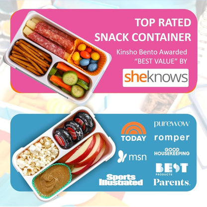 Small Snack Containers for Kids Toddlers - 3 Compartments (Set of 2) - Leak-Proof Reusable Boxes with Lids - BPA-Free Plastic Mini Bento Lunch Box - Holds 2 Cups Capacity (Pastel Blue+Teal Sparkle)