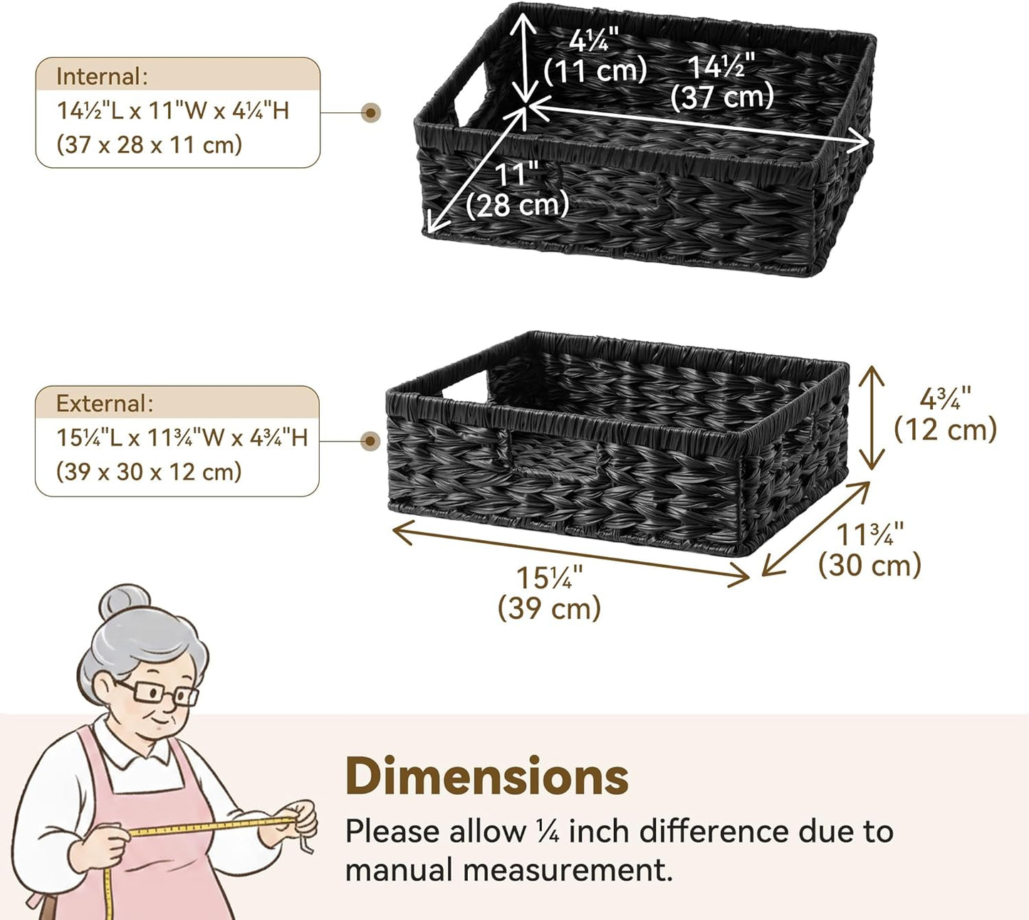 GRANNY SAYS Wicker Storage Baskets for Shelves, Water Hyacinth Basket with Scalloped Edge, Storage Wicker Baskets for Pantry, Large, 2-Pack