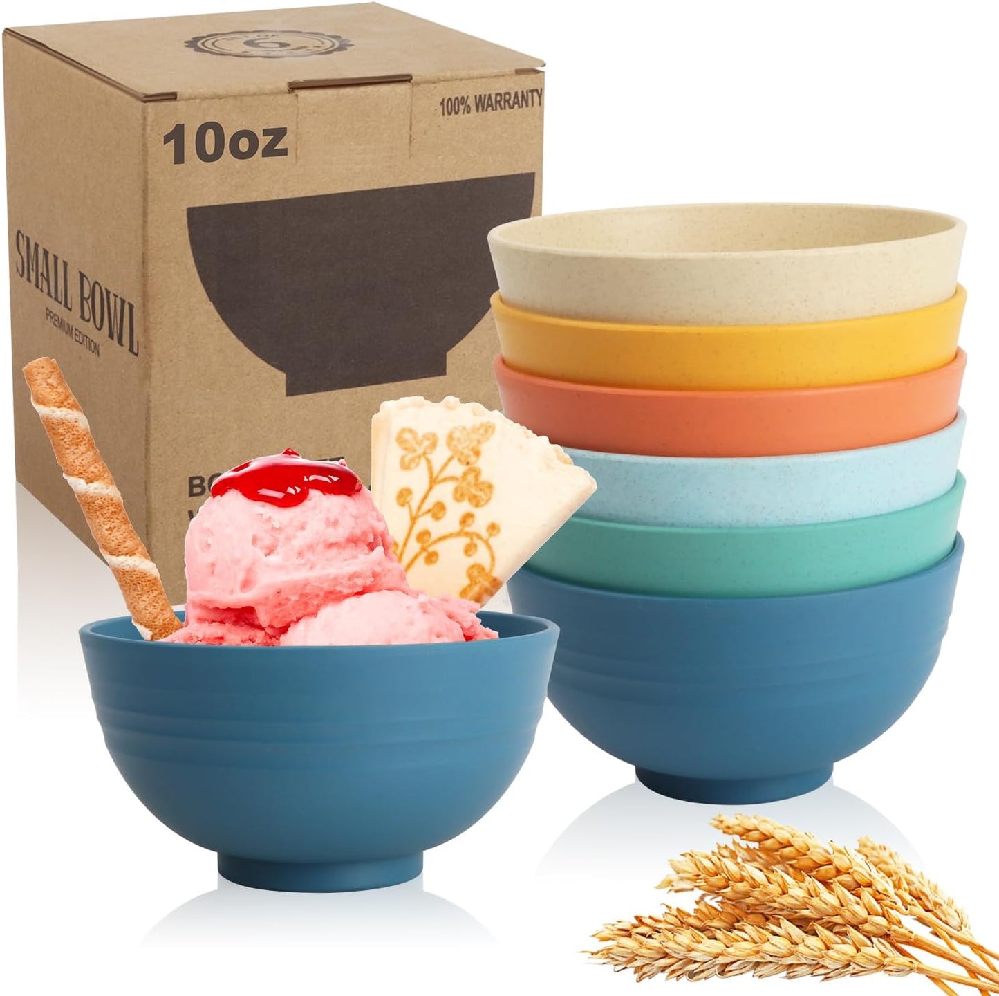 Wrova Wheat Straw Bowls for Kitchen set of 6,Anti-Scald Thick Soup Bowls 40oz,Microwave and Dishwasher Safe Bowl Sets, Unbreakable Cereal Bowl Sets. Vibrant Series
