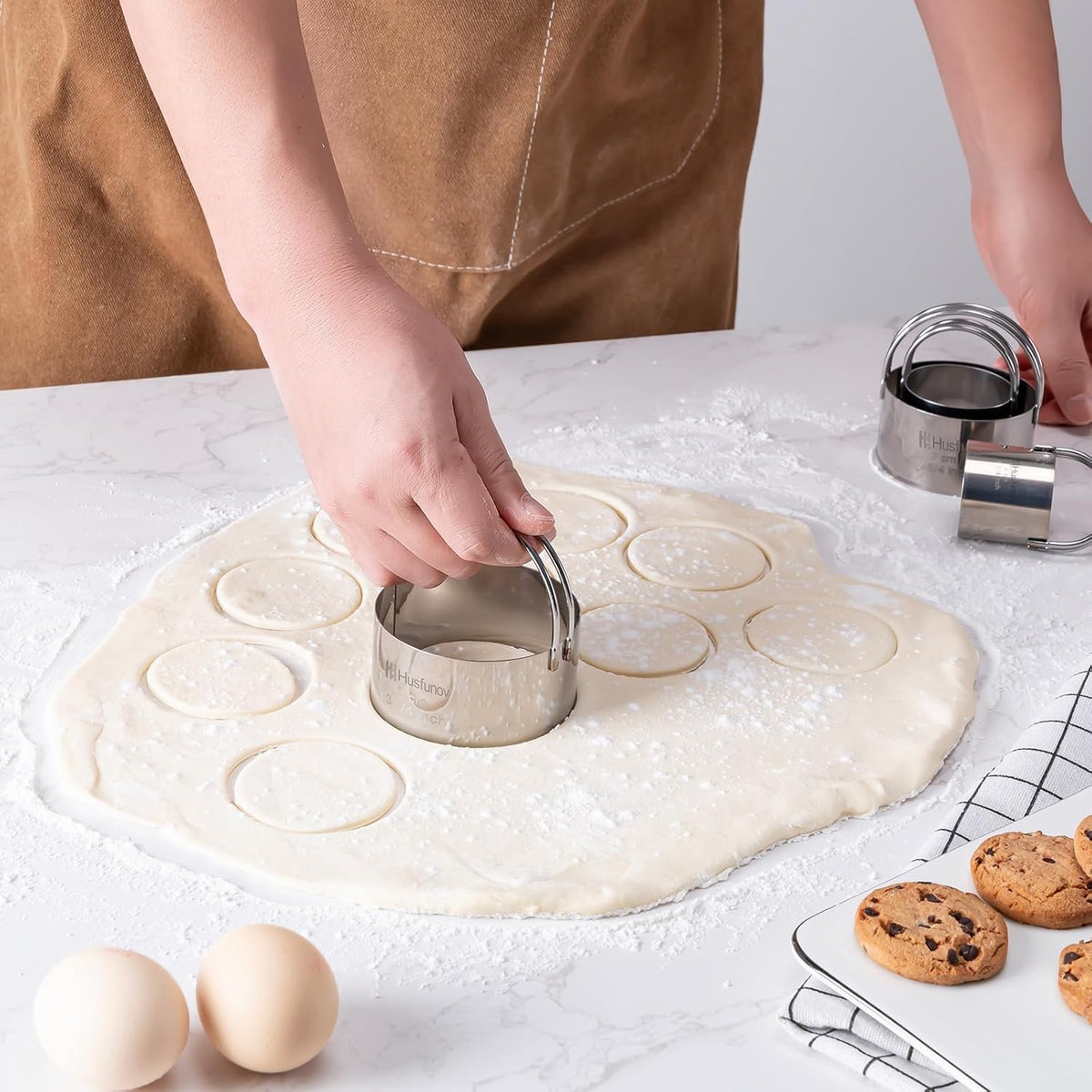 Husfunov Biscuit Cutter Set, Round Cookie Cutters with Handle