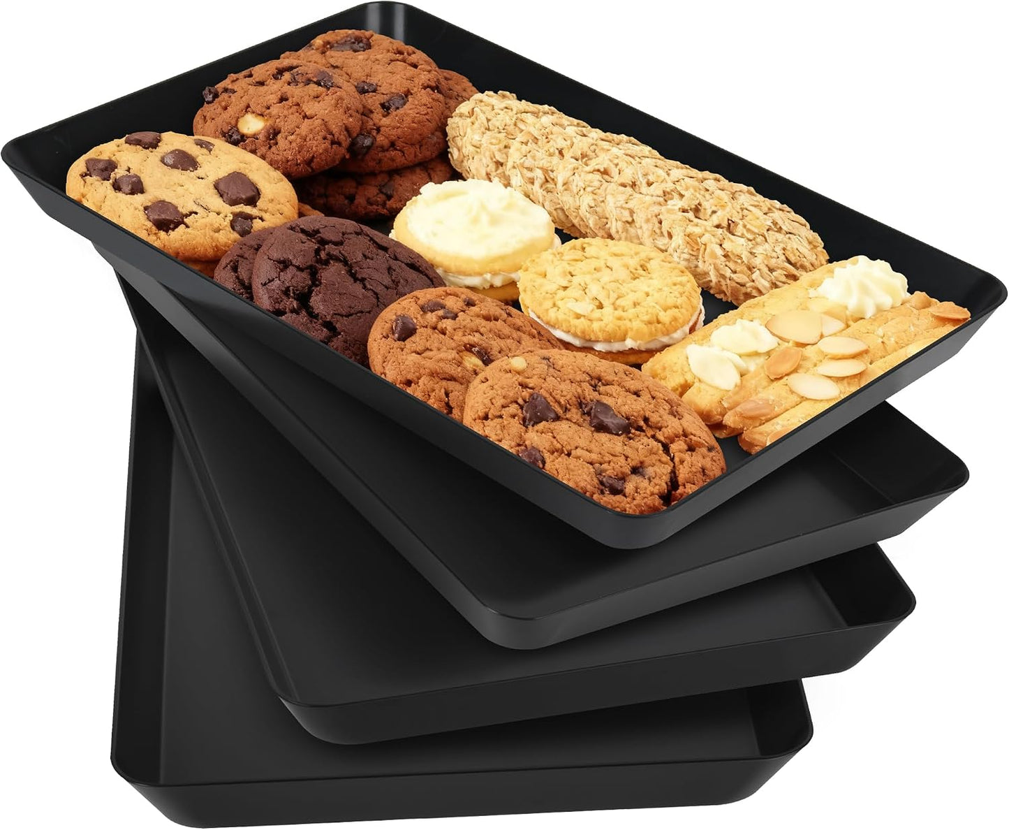 DCA 4 Pack Plastic Serving Trays, Stackable & Lightweight Set for Parties, BBQ, Camping, Desserts & Snacks – Perfect for Hostess Gifts & Kitchen Organization, BPA Free, White