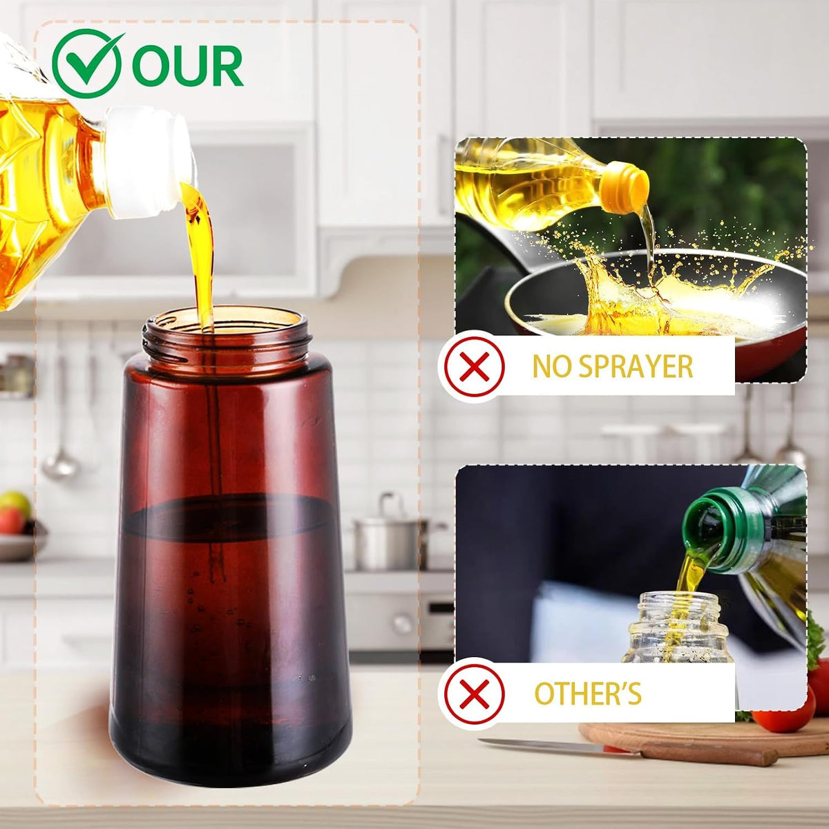 Oliver Oil Sprayer Dispenser for Cooking Bottle 16oz Dark Glass Black