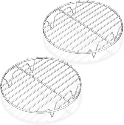 P&P CHEF 9 Inch Cooking Rack Round for Steaming Cooling, Silver, 2 Pack