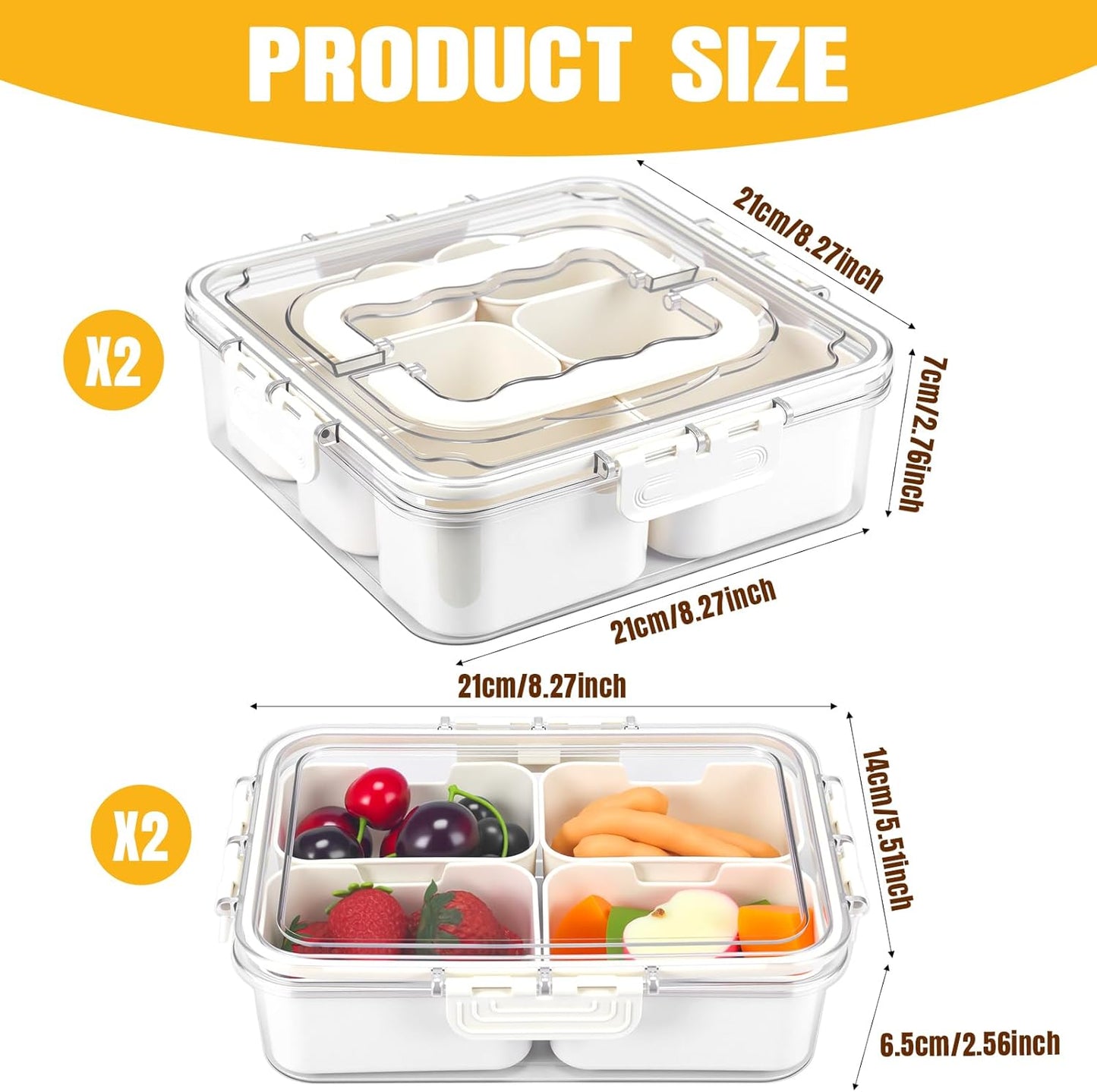 4 Pcs Divided Serving Tray with Lid Snack Box Container Portable Fruit Veggie Tray Charcuterie Container Portable Platter for Candy Fruits Nuts Snack Party Entertaining Picnic