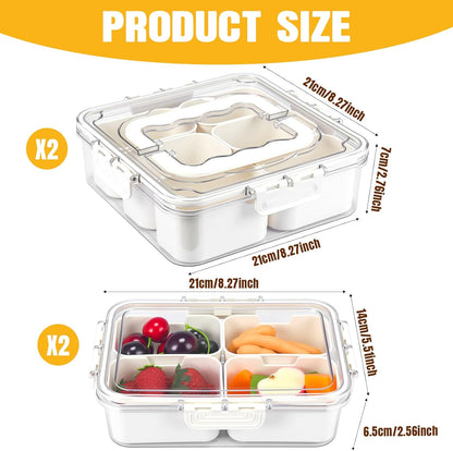 4 Pcs Divided Serving Tray with Lid Snack Box Container Portable Fruit Veggie Tray Charcuterie Container Portable Platter for Candy Fruits Nuts Snack Party Entertaining Picnic