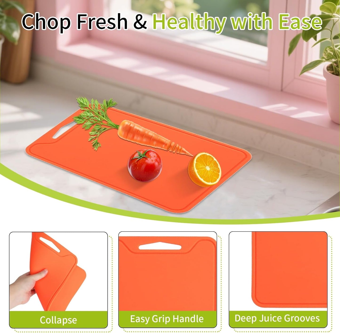 Silicone Cutting Board for Kitchen, 11.8''x 8.6'' Flexible Cutting Boards, BPA Free Non Slip Cutting Mat for Meat, Vegetables and Fruit with Easy Grip Handle, Dishwasher Safe (Deep purple)