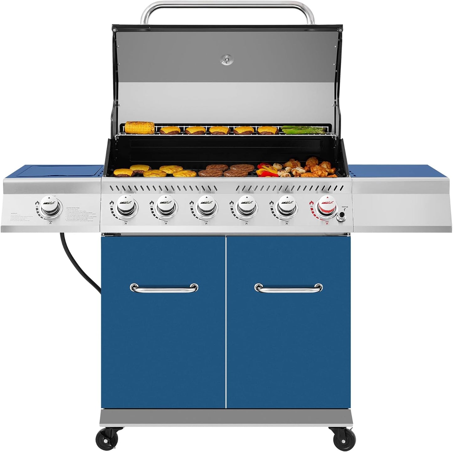 Royal Gourmet GA6402S 6-Burner Propane Gas Grill with Side Burner and Warming Rack, 74,000 BTUs, Cabinet Style Outdoor BBQ Grill for Barbecue Grilling & Backyard Cooking, Silver