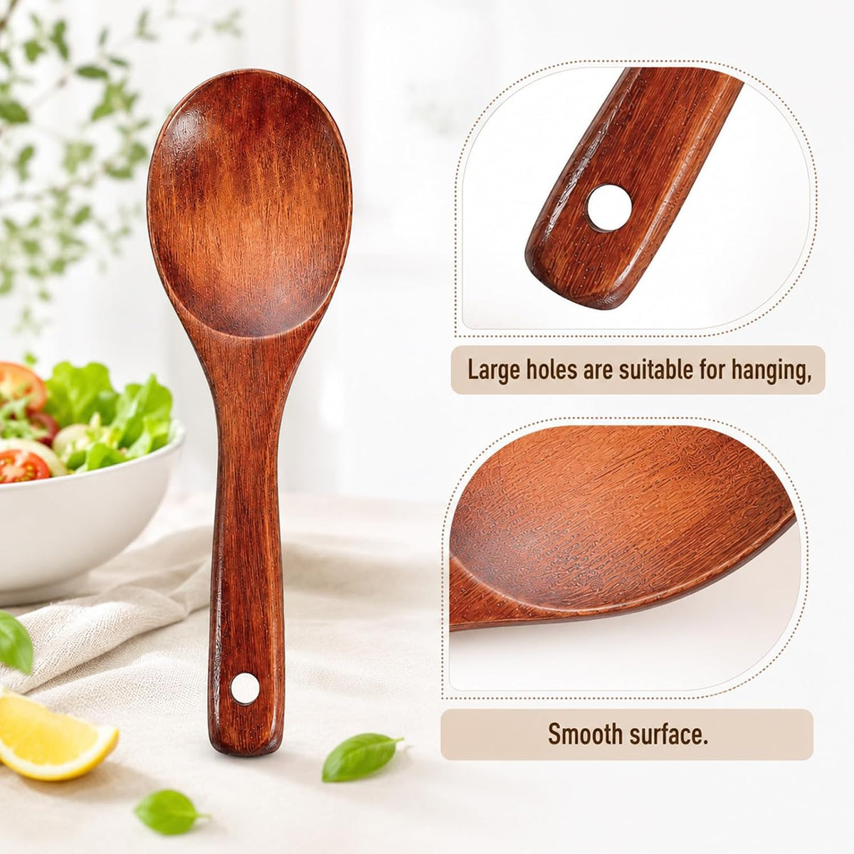 2 Pieces Wooden Rice Paddle Non-stick Rice Paddle Natural Wooden