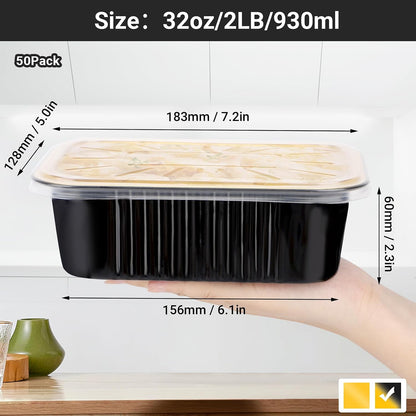 EUSOAR Aluminum Pans with Lids, 50pack 32oz Small Disposable Foil Loaf Cake Food Storage Pans, Catering Party Meal Prep Freezer Drip Pans for Microwave Oven Safe Cooking,Baking,Heating,Takeout